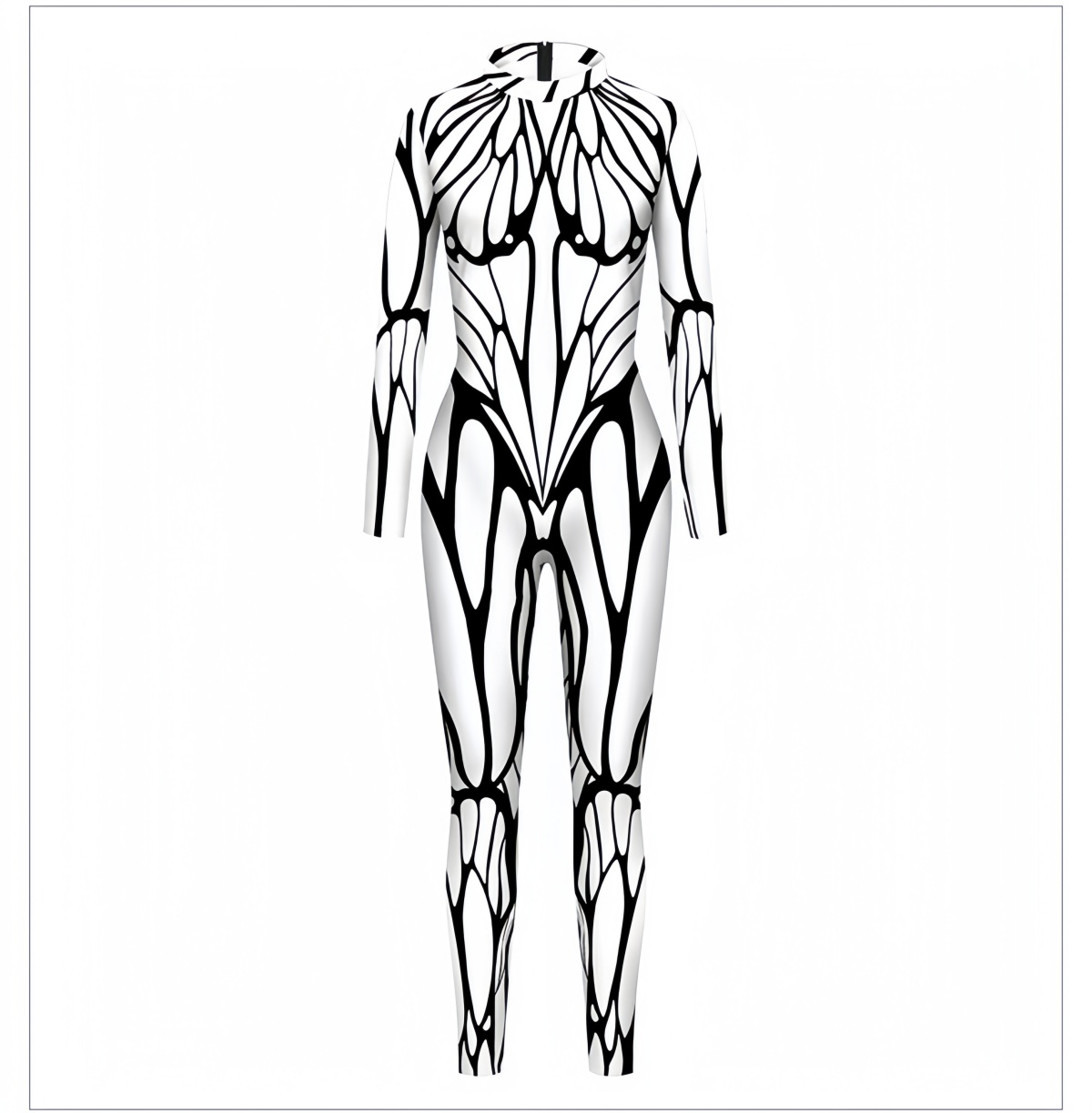 Women Long Sleeve Skinny Jumpsuit - Abstract Geometric Full Print Bodysuit